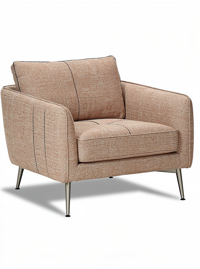**Moderne fauteuil met een gebogen ontwerp en metalen poten**