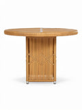 Technische titel in het Nederlands: **Ronde Rieten Tafel met Gevlochten Onderstel**